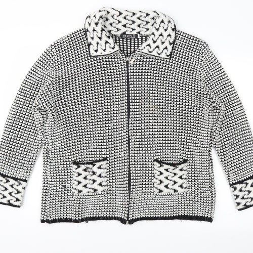 Envy Womens Black Geometric  Cardigan Jumper Size M