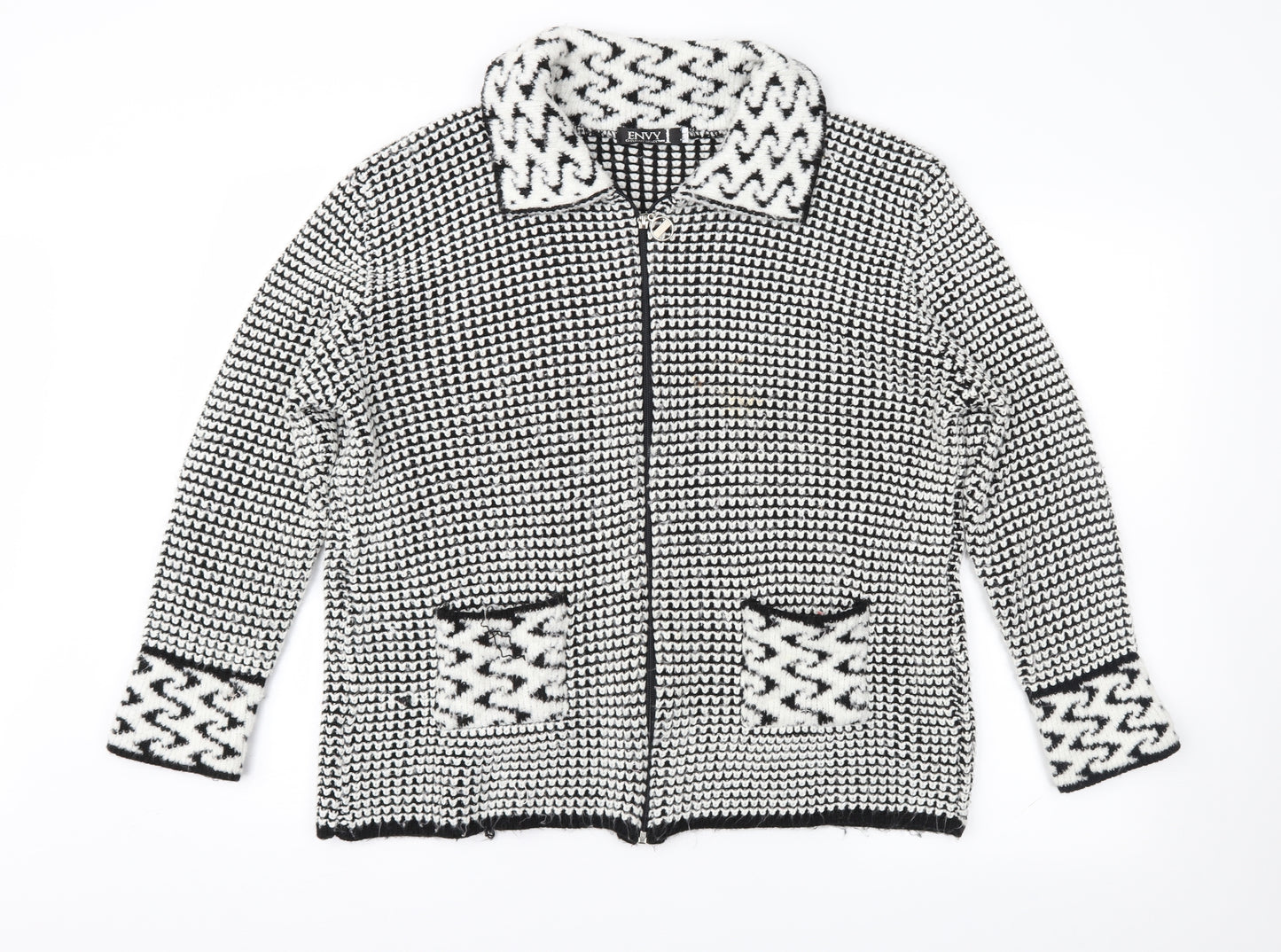 Envy Womens Black Geometric  Cardigan Jumper Size M