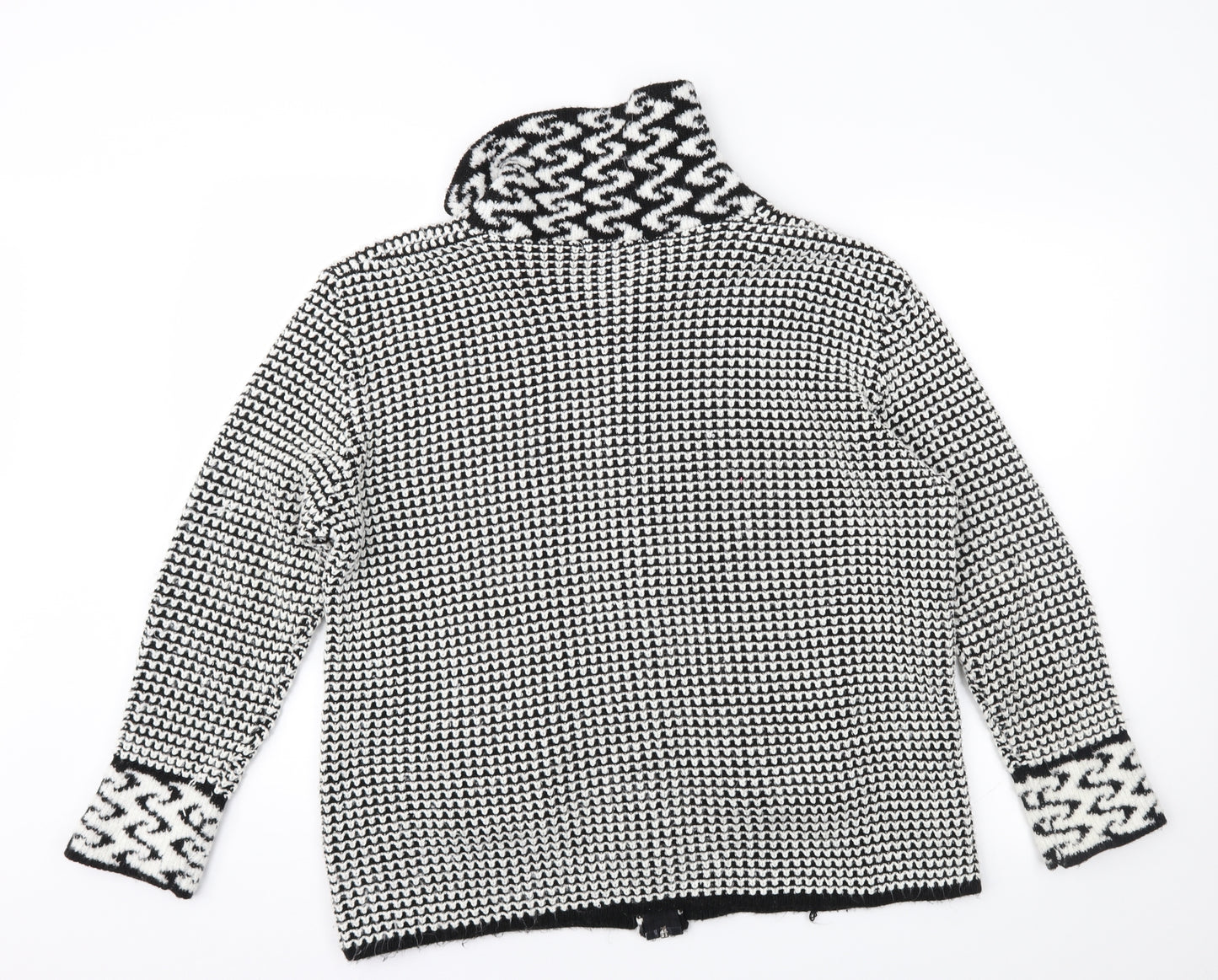 Envy Womens Black Geometric  Cardigan Jumper Size M
