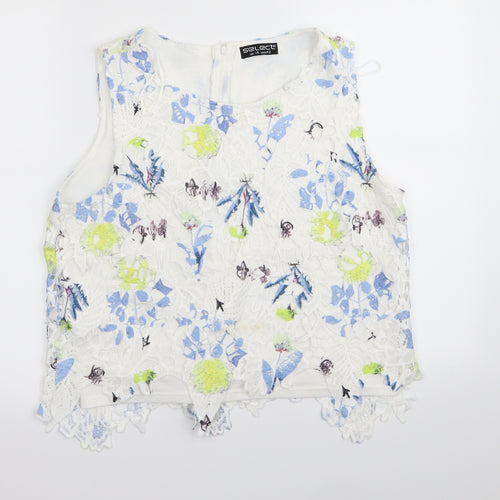 Select Womens White Floral  Basic Tank Size 14