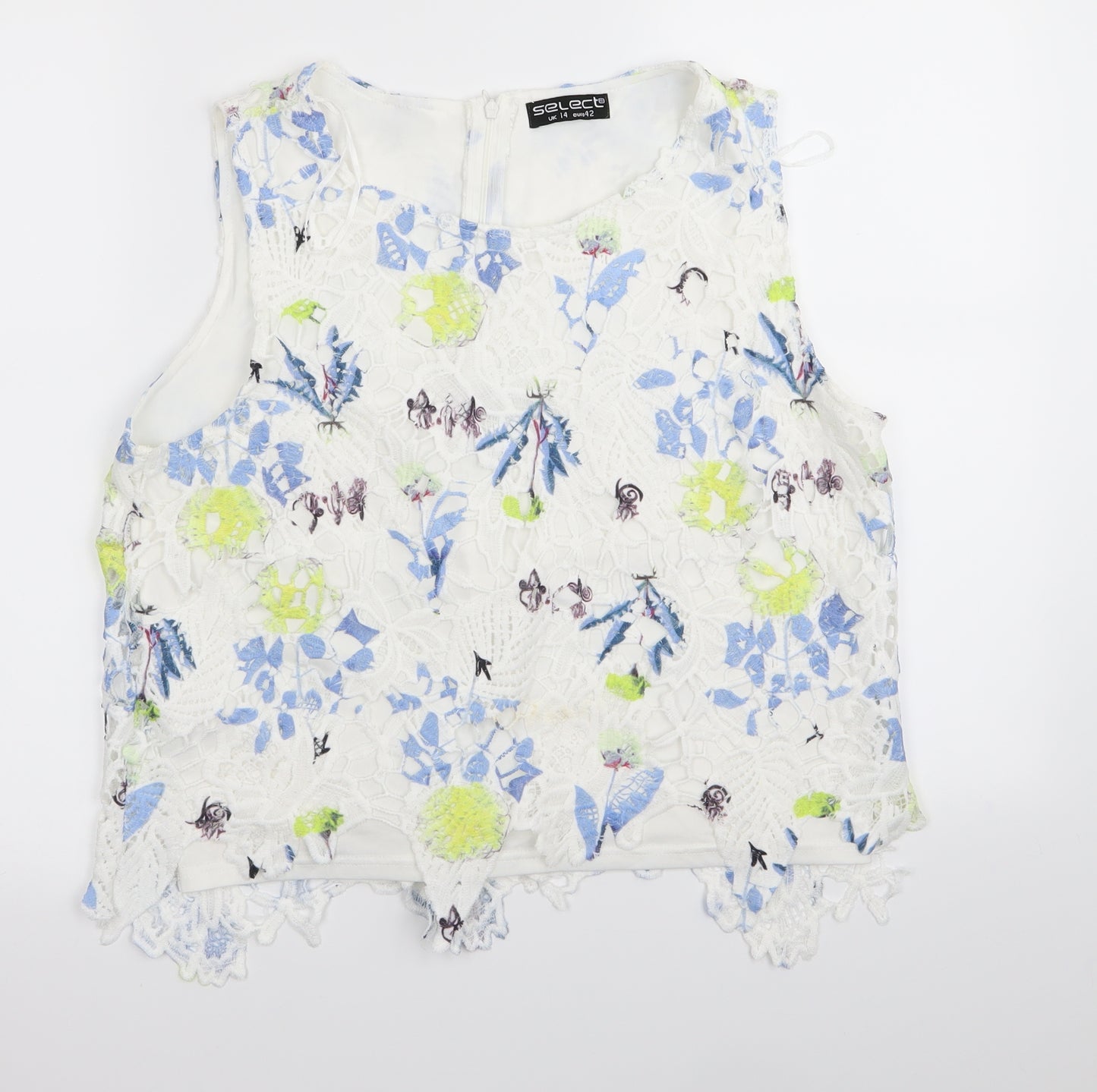 Select Womens White Floral  Basic Tank Size 14