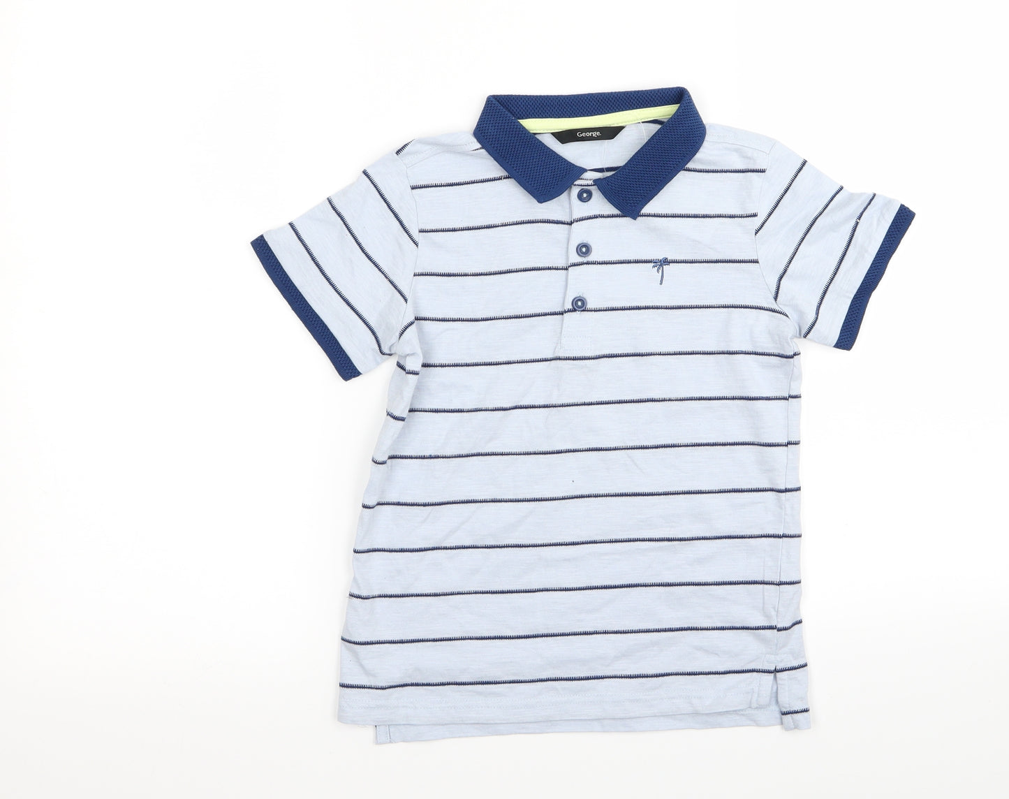 Asda George Boys Blue Striped  Basic Polo Size 6-7 Years