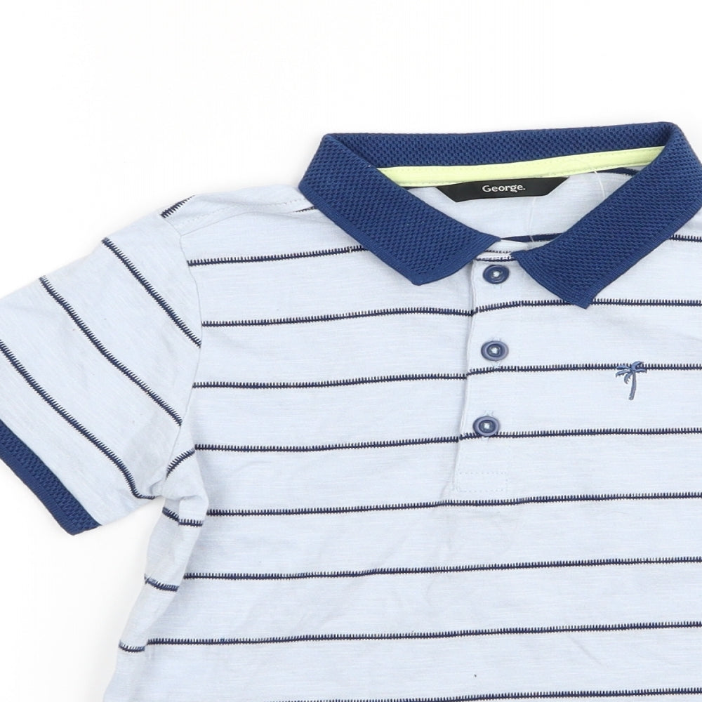 Asda George Boys Blue Striped  Basic Polo Size 6-7 Years