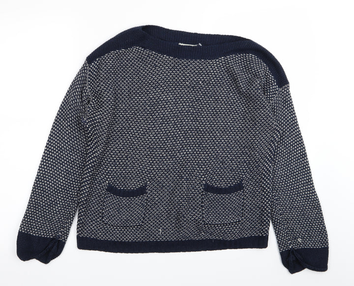 Indigo Womens Blue Houndstooth Pullover Jumper Size 12