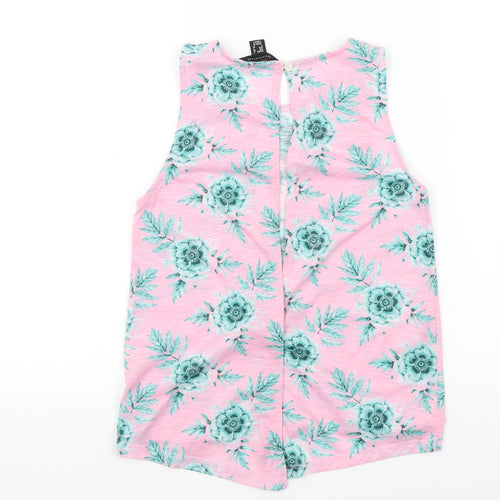Primark Womens Pink Floral  Basic T-Shirt Size 6  - open back