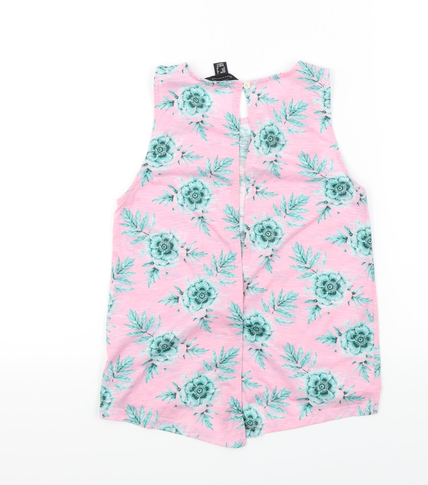Primark Womens Pink Floral  Basic T-Shirt Size 6  - open back