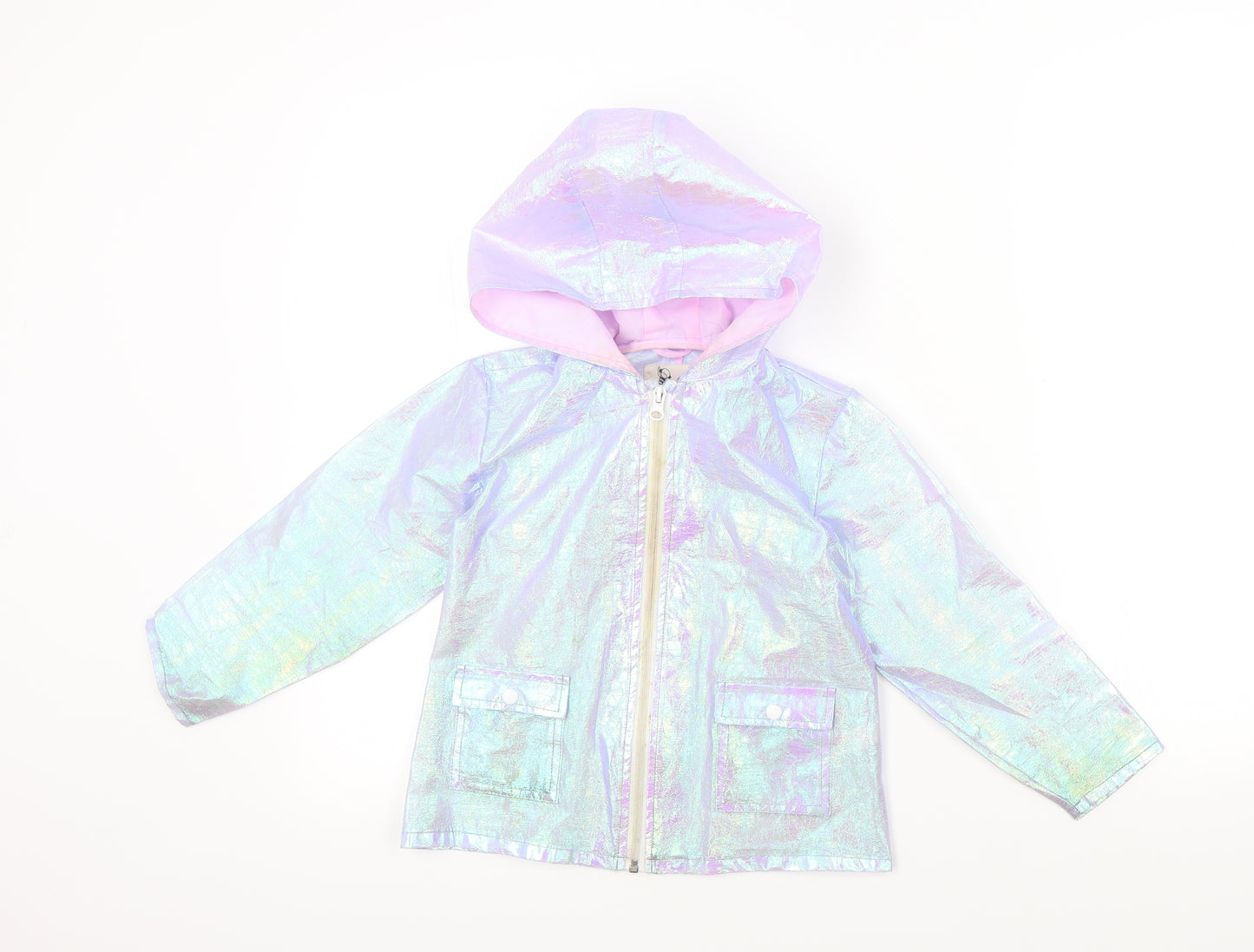 River Island Girls Multicoloured Colourblock  Basic Coat Jacket Size 4-5 Years  - shiny
