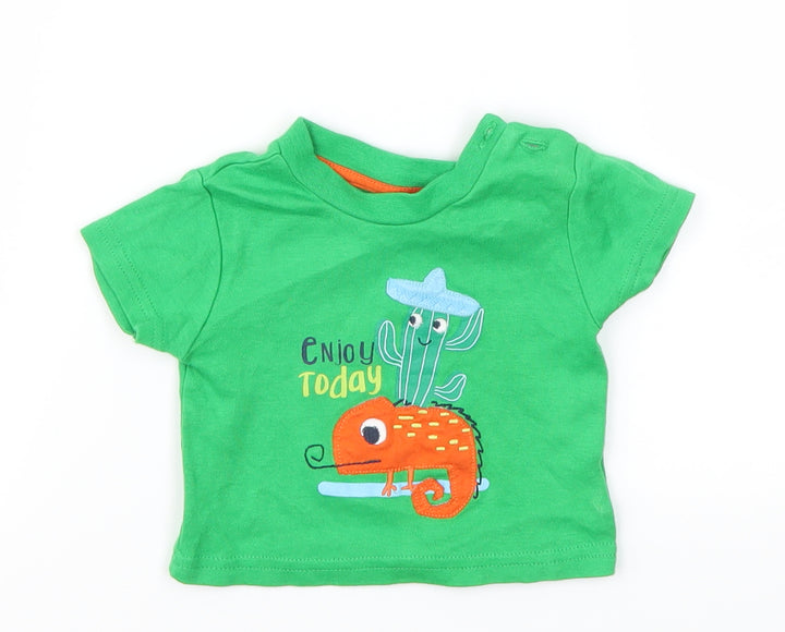 Primark Boys Green Animal Print Basic T-Shirt Size 0-3 Months