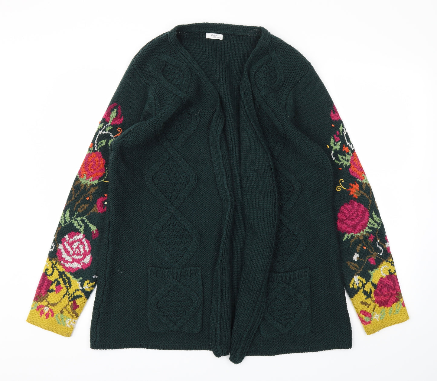 Cotton Traders Womens Green Floral  Cardigan Jumper Size 14