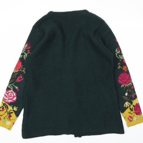 Cotton Traders Womens Green Floral  Cardigan Jumper Size 14