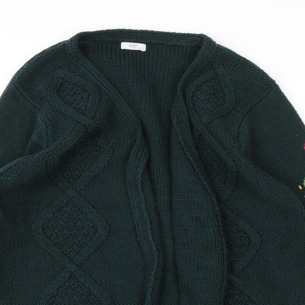 Cotton Traders Womens Green Floral  Cardigan Jumper Size 14