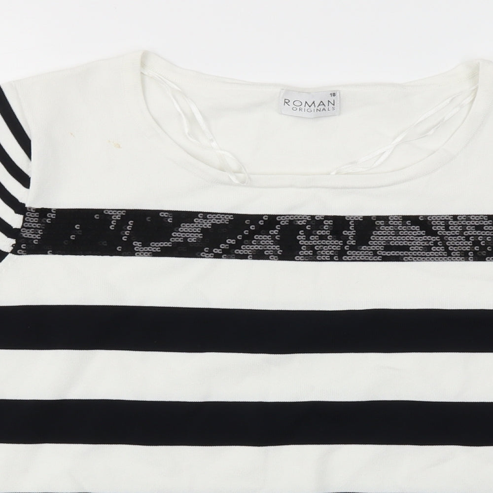 Roman Originals Womens Black Striped  Basic T-Shirt Size 18