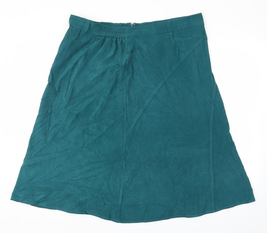 Front view of Damart women’s green flare skirt, size UK 22