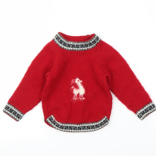Preworn Baby Red Fair Isle  Pullover Jumper Size 3-6 Months  - Handmade