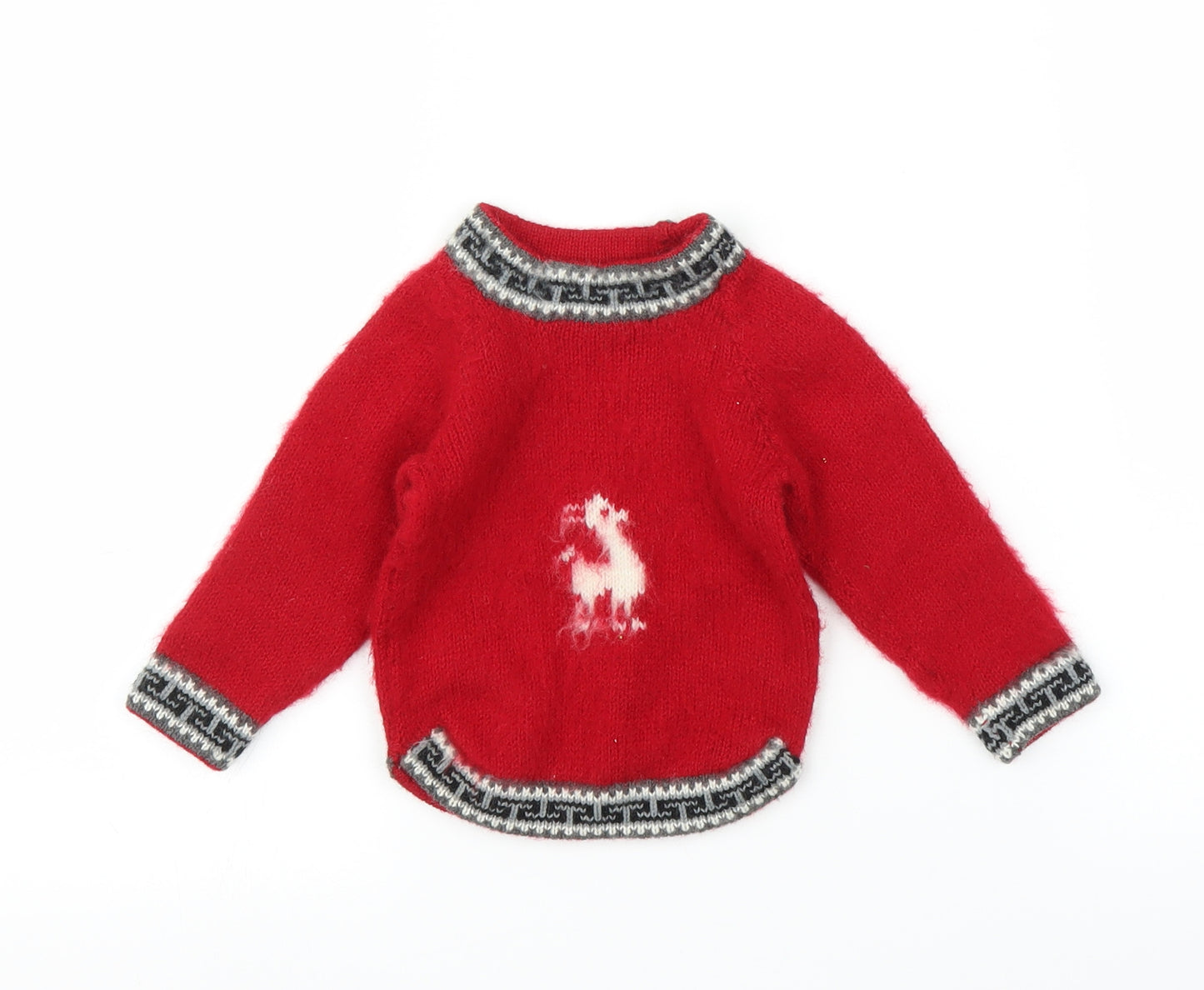 Preworn Baby Red Fair Isle  Pullover Jumper Size 3-6 Months  - Handmade