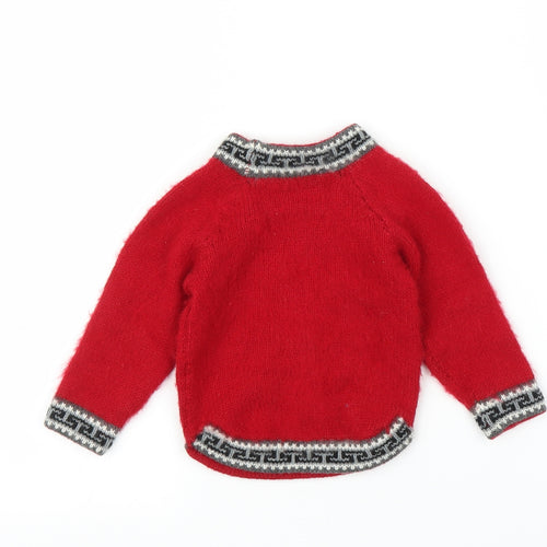 Preworn Baby Red Fair Isle  Pullover Jumper Size 3-6 Months  - Handmade