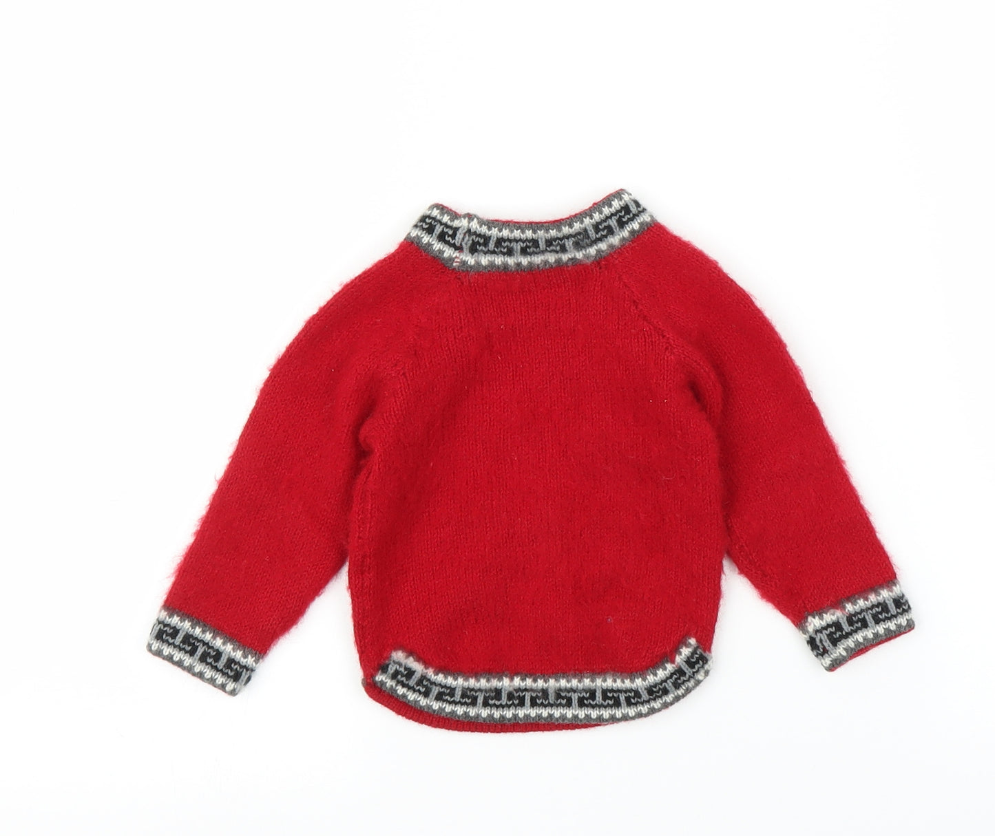 Preworn Baby Red Fair Isle  Pullover Jumper Size 3-6 Months  - Handmade