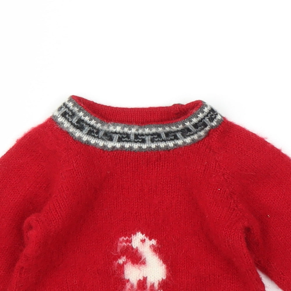 Preworn Baby Red Fair Isle  Pullover Jumper Size 3-6 Months  - Handmade