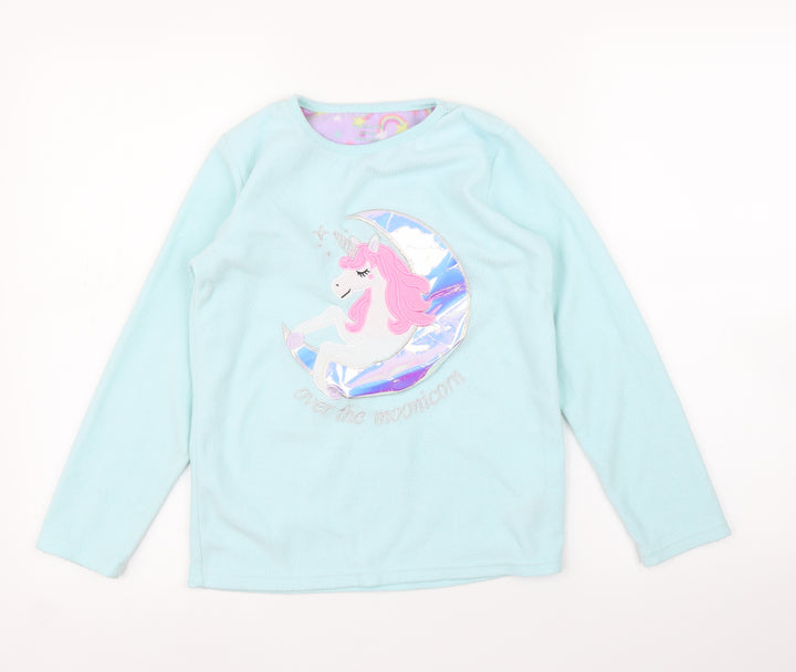 Primark Girls Blue Fleece Top Pyjama Top Size 10-11 Years - Unicorn