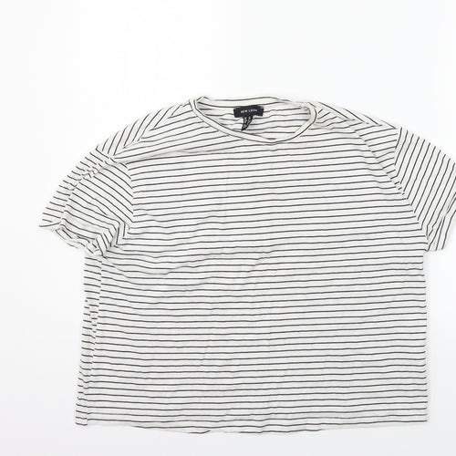 New Look Womens White Striped  Basic Polo Size 12