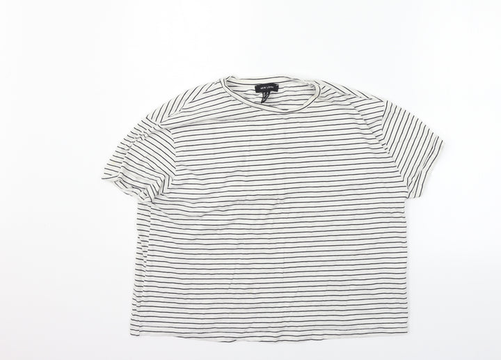 New Look Womens White Striped  Basic Polo Size 12