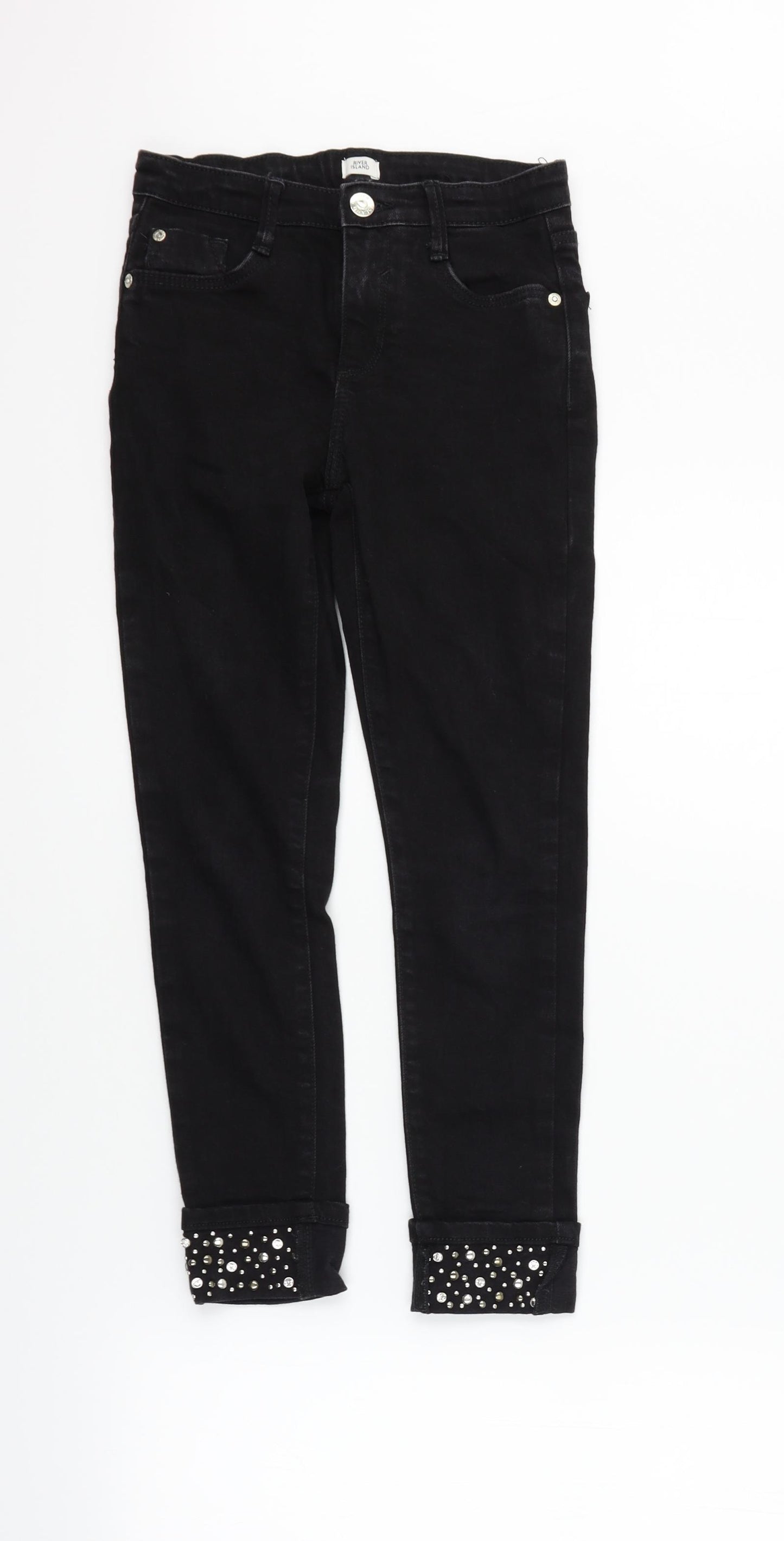 River Island Girls Black   Straight Jeans Size 9 Years - jewl detail