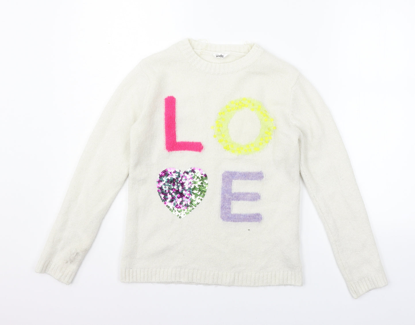 M&Co Girls White   Pullover Jumper Size 9-10 Years  - Sequin detail