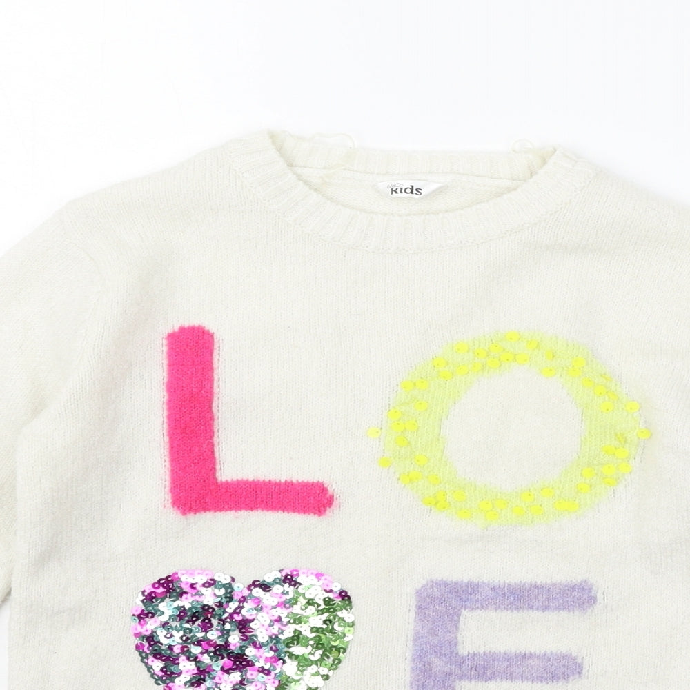 M&Co Girls White   Pullover Jumper Size 9-10 Years  - Sequin detail