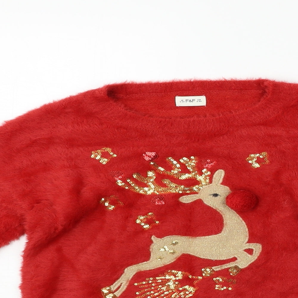 F&F Girls Silver   Pullover Jumper Size 9-10 Years  - CHRISTMAS