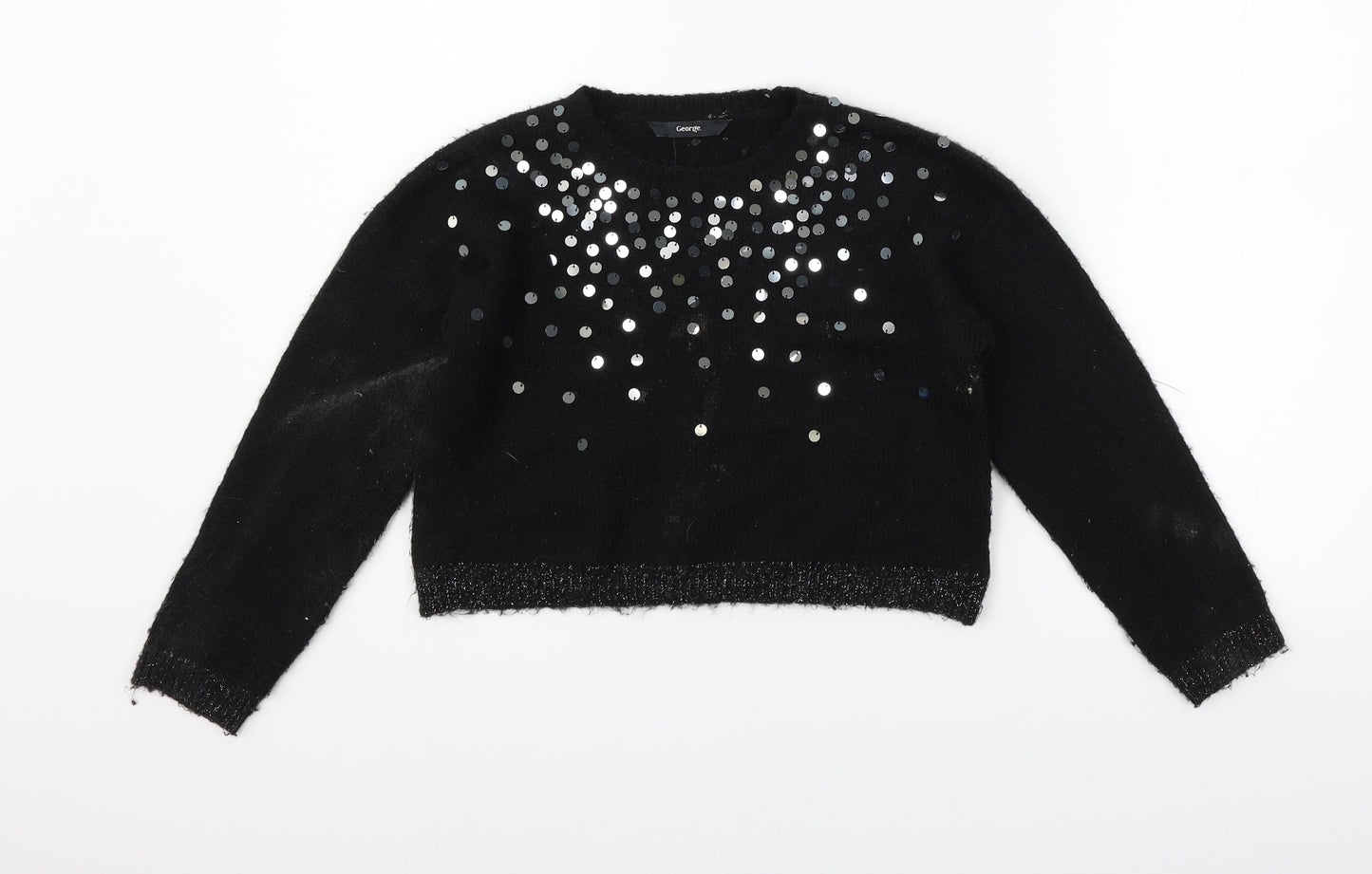 George Girls Black   Pullover Jumper Size 8-9 Years  - Sequin detail