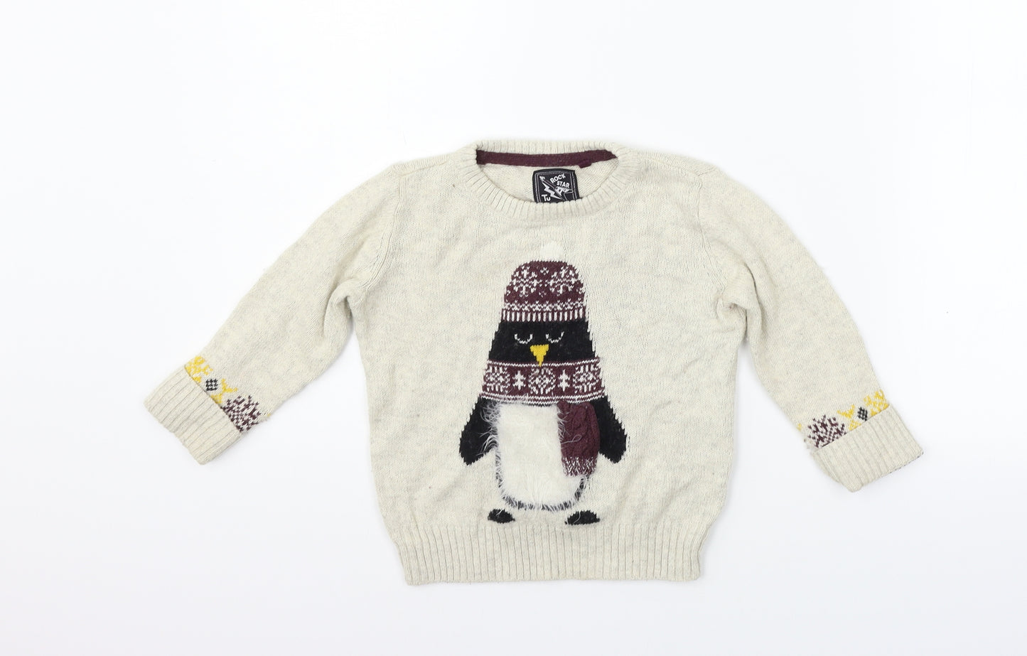 TU Girls Beige   Pullover Jumper Size 2 Years  - PENGUIN