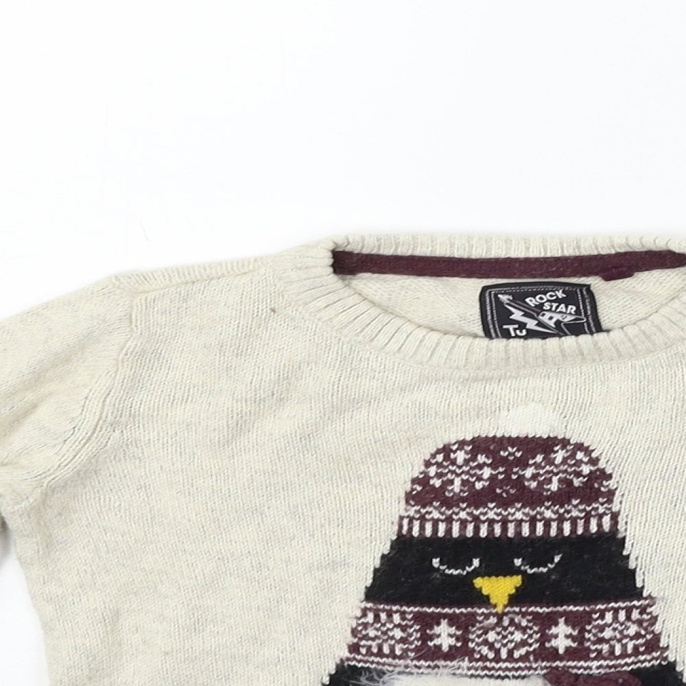 TU Girls Beige   Pullover Jumper Size 2 Years  - PENGUIN