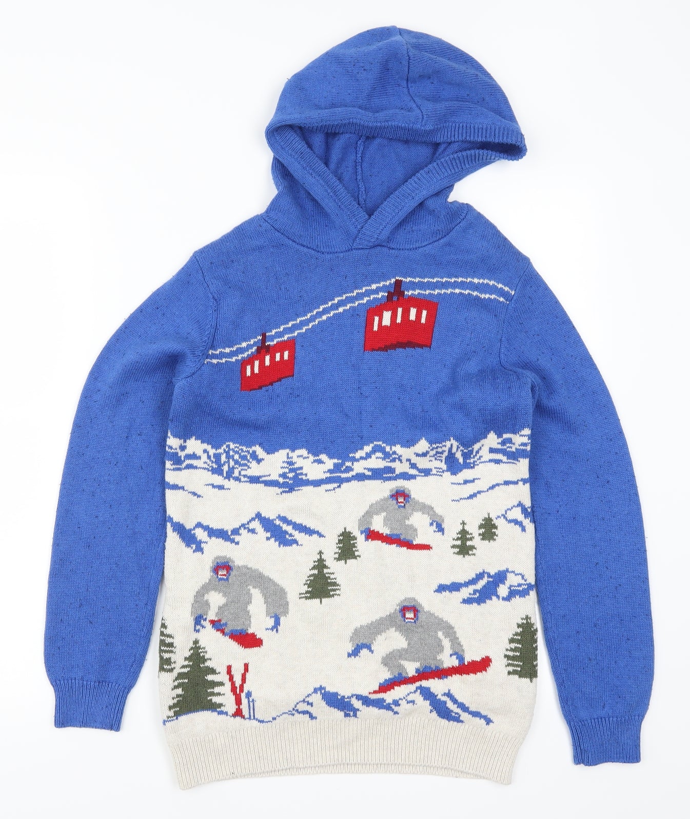 Fat Face Boys Blue  Knit Pullover Hoodie Size 12-13 Years  - Snowboarding Yeti