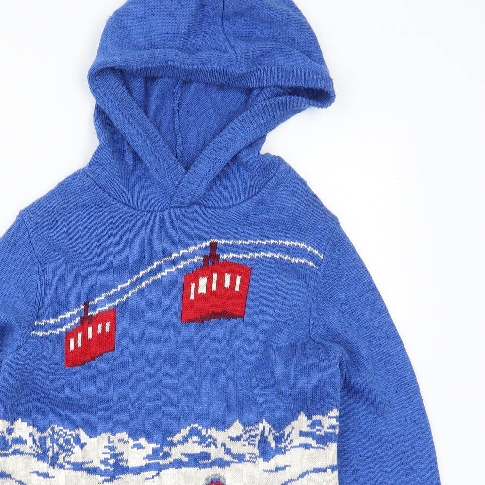 Fat Face Boys Blue  Knit Pullover Hoodie Size 12-13 Years  - Snowboarding Yeti