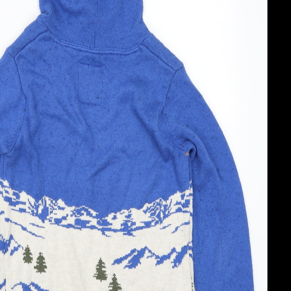 Fat Face Boys Blue  Knit Pullover Hoodie Size 12-13 Years  - Snowboarding Yeti