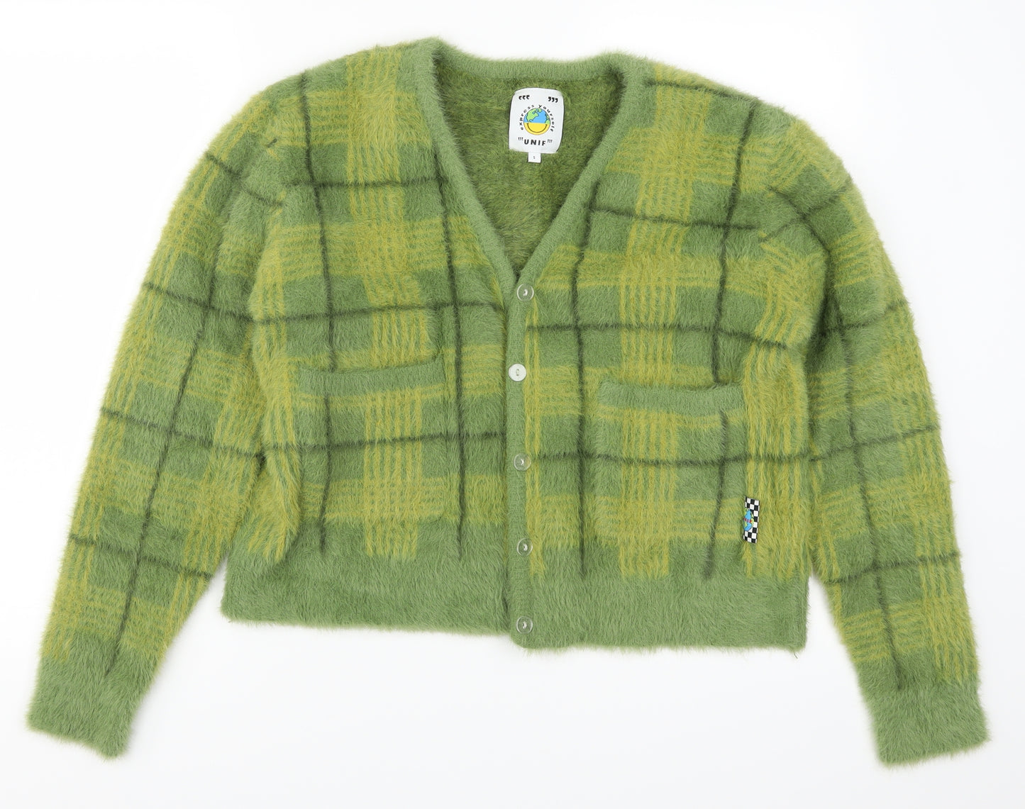 UNIF Womens Green Check  Cardigan Jumper Size S
