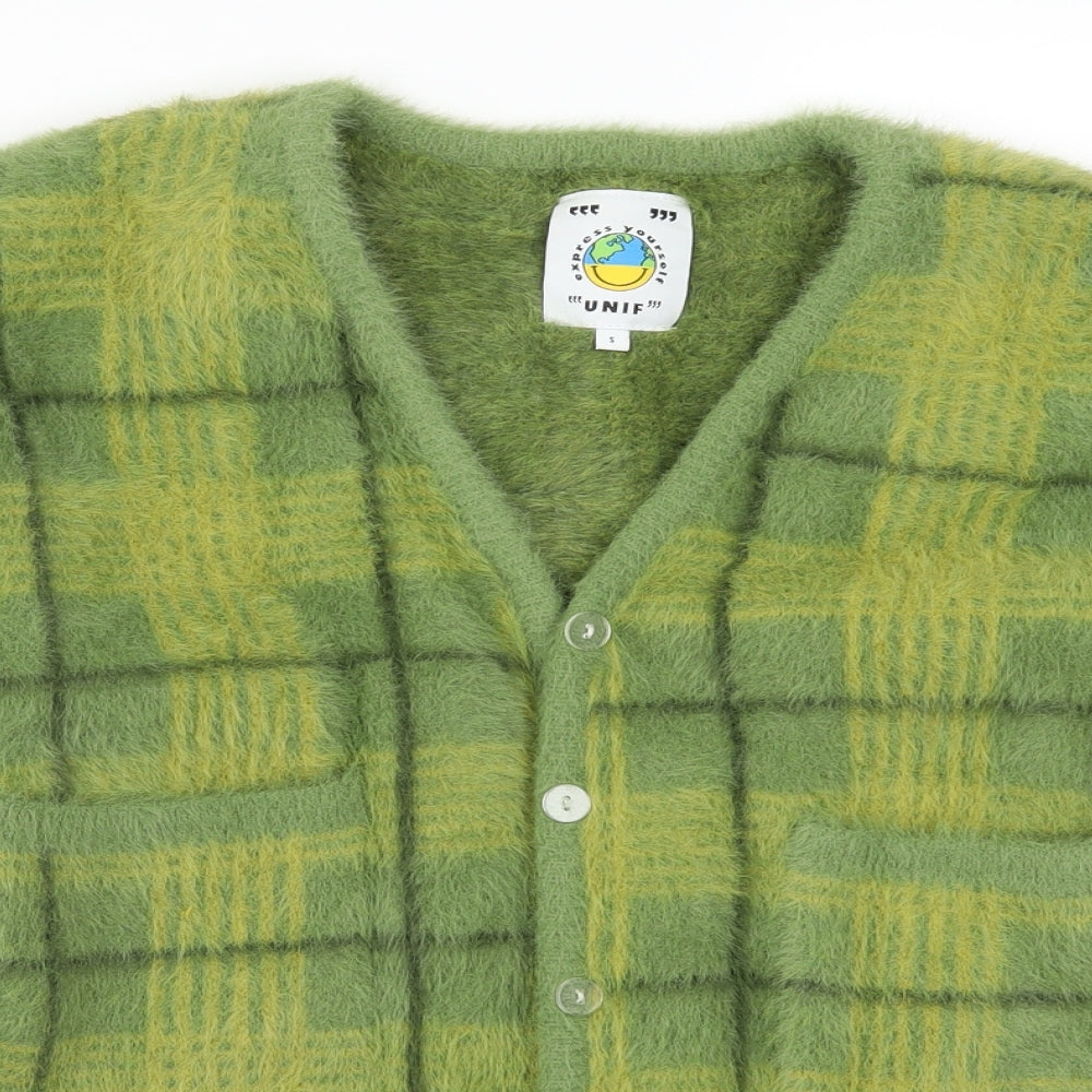 UNIF Womens Green Check  Cardigan Jumper Size S