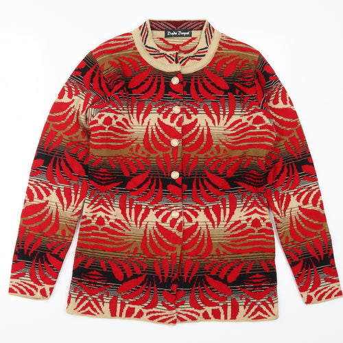 Dadu Dayal Womens Red Geometric  Cardigan Jumper Size M