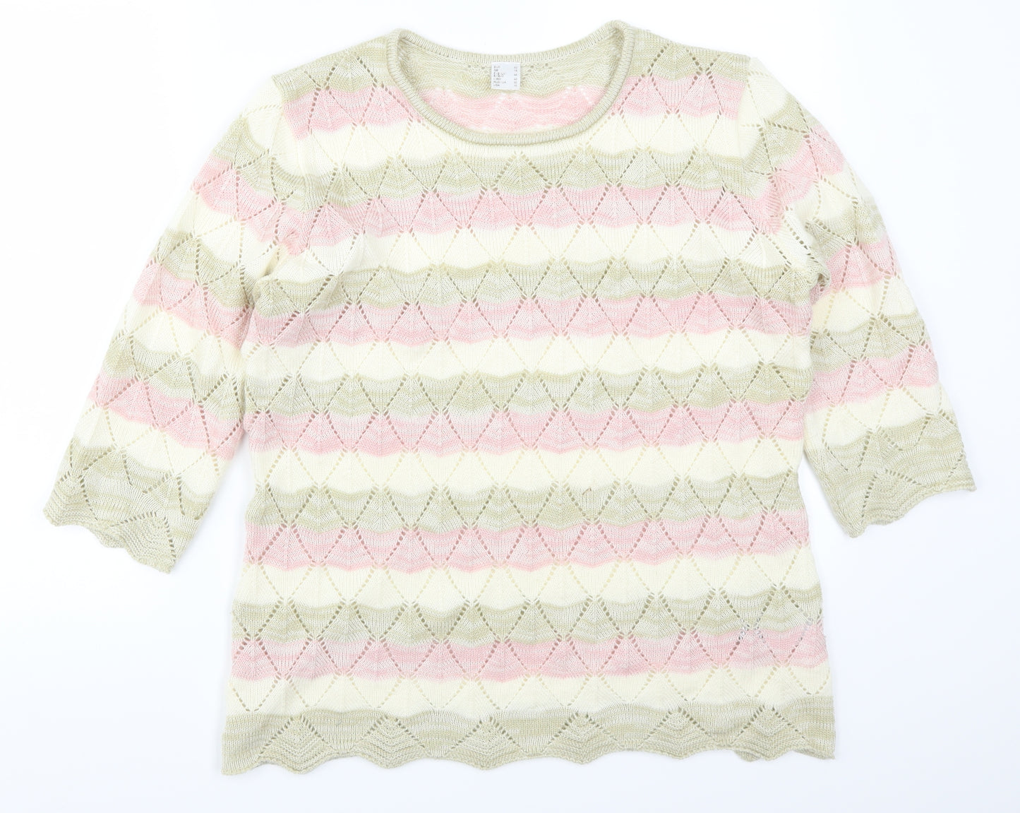 Preworn Womens Pink Striped  Pullover Jumper Size 16  - Beige