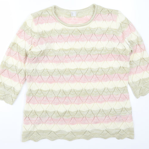 Preworn Womens Pink Striped  Pullover Jumper Size 16  - Beige