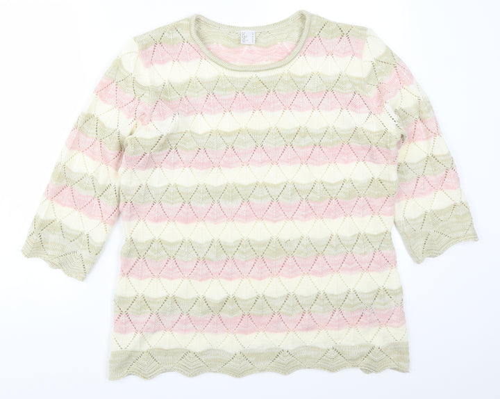Preworn Womens Pink Striped Pullover Jumper Size 16 - Beige