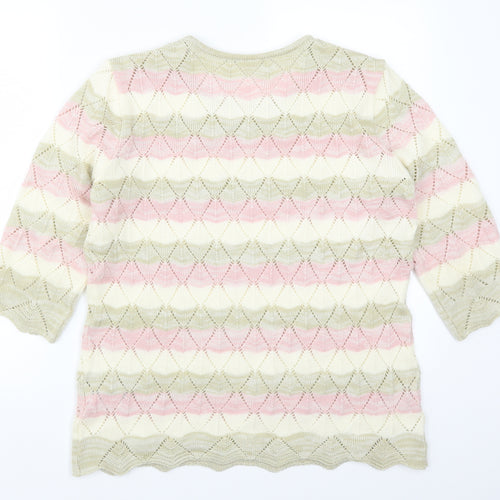 Preworn Womens Pink Striped  Pullover Jumper Size 16  - Beige