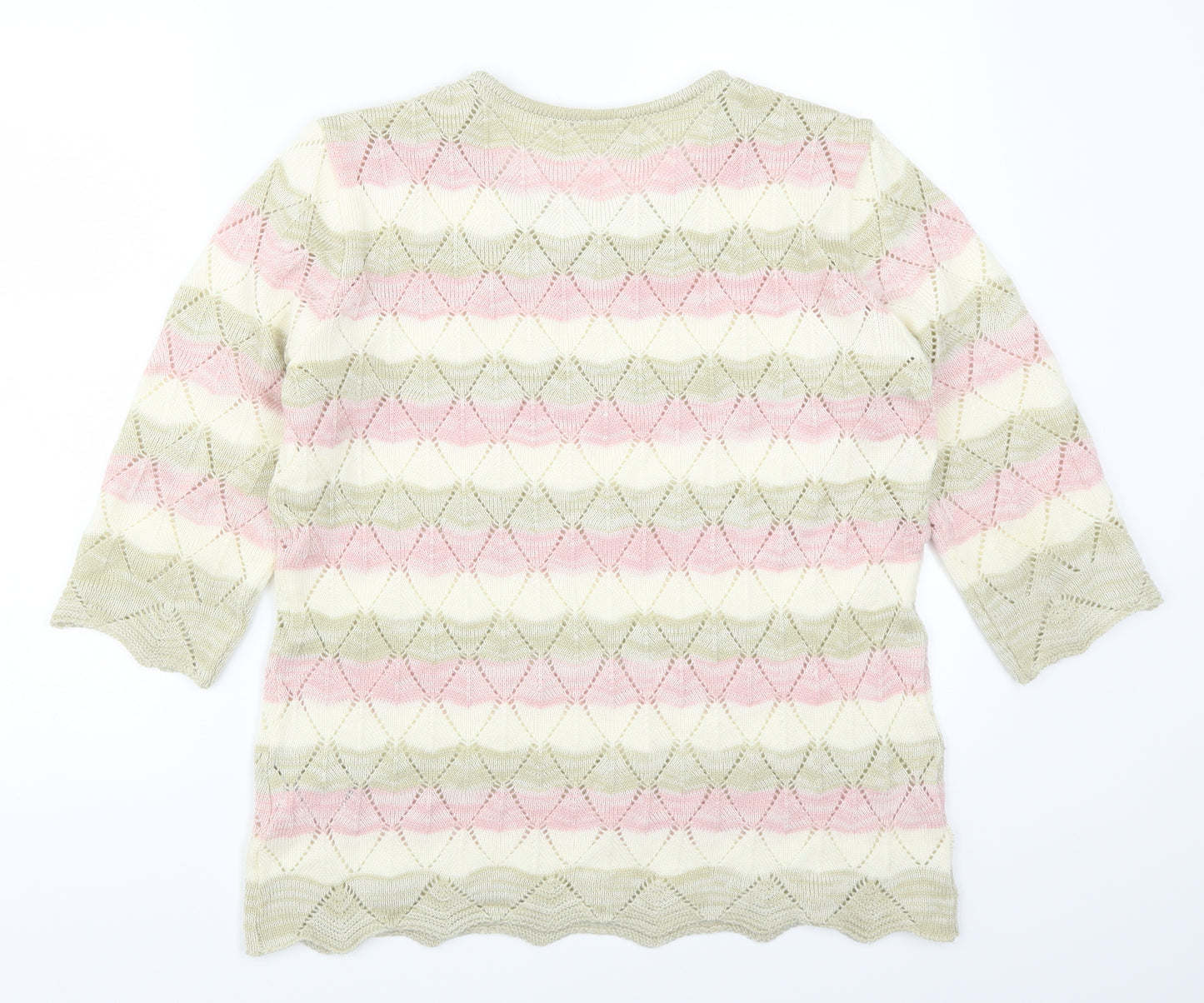 Preworn Womens Pink Striped  Pullover Jumper Size 16  - Beige