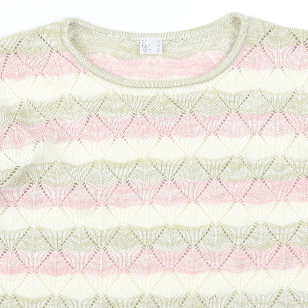 Preworn Womens Pink Striped  Pullover Jumper Size 16  - Beige