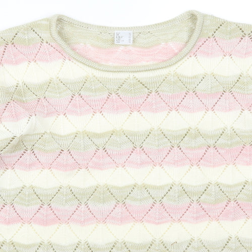 Preworn Womens Pink Striped  Pullover Jumper Size 16  - Beige