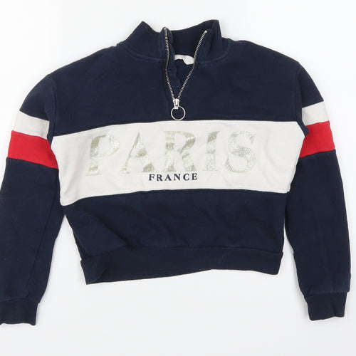 H&M Girls Blue Striped  Pullover Sweatshirt Size 9-10 Years  - Paris