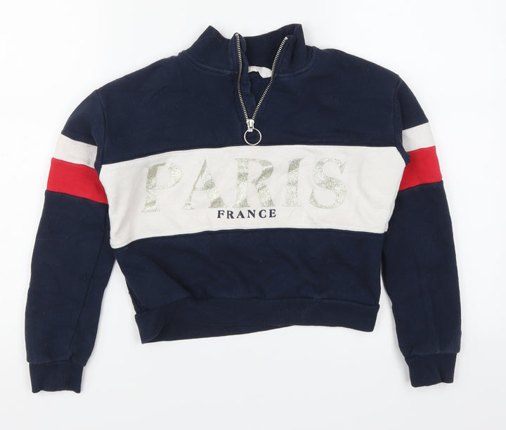 H&M Girls Blue Striped Pullover Sweatshirt Size 9-10 Years - Paris