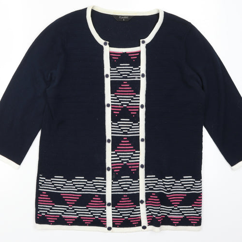 Classics Womens Blue Geometric  Pullover Jumper Size S