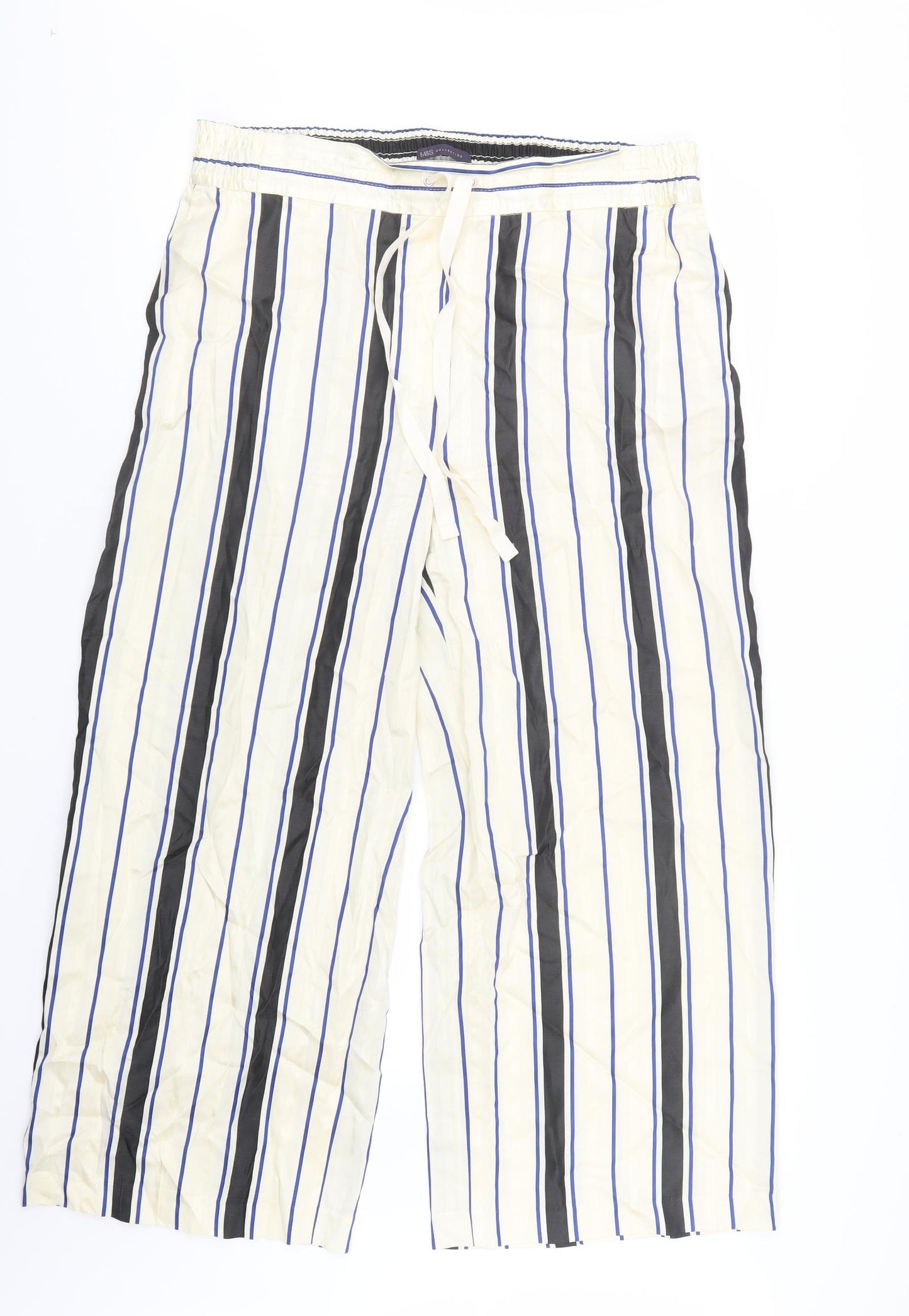 Marks and Spencer Womens Ivory Striped  Trousers  Size 18 L27.5 in