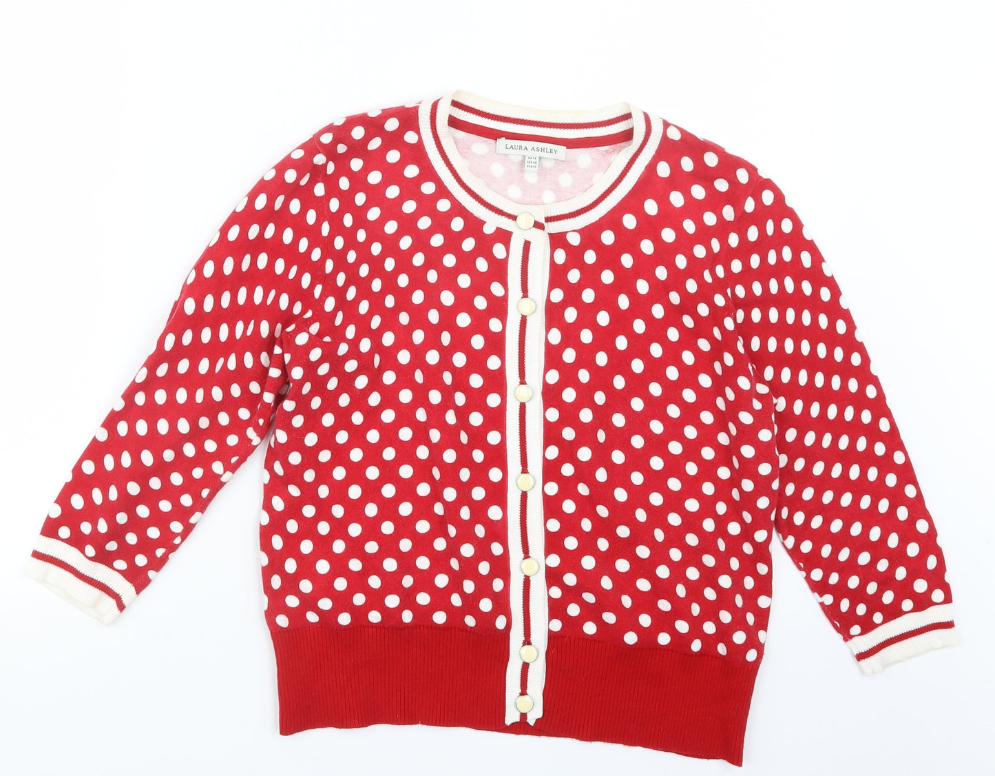 Laura Ashley Womens Red Polka Dot Knit Cardigan Jumper Size 14